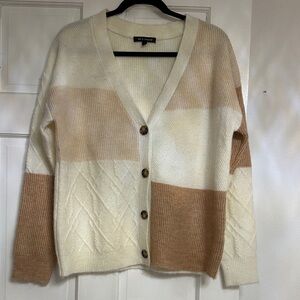 SHEIN Cream and Tan Colorblock Cardigan